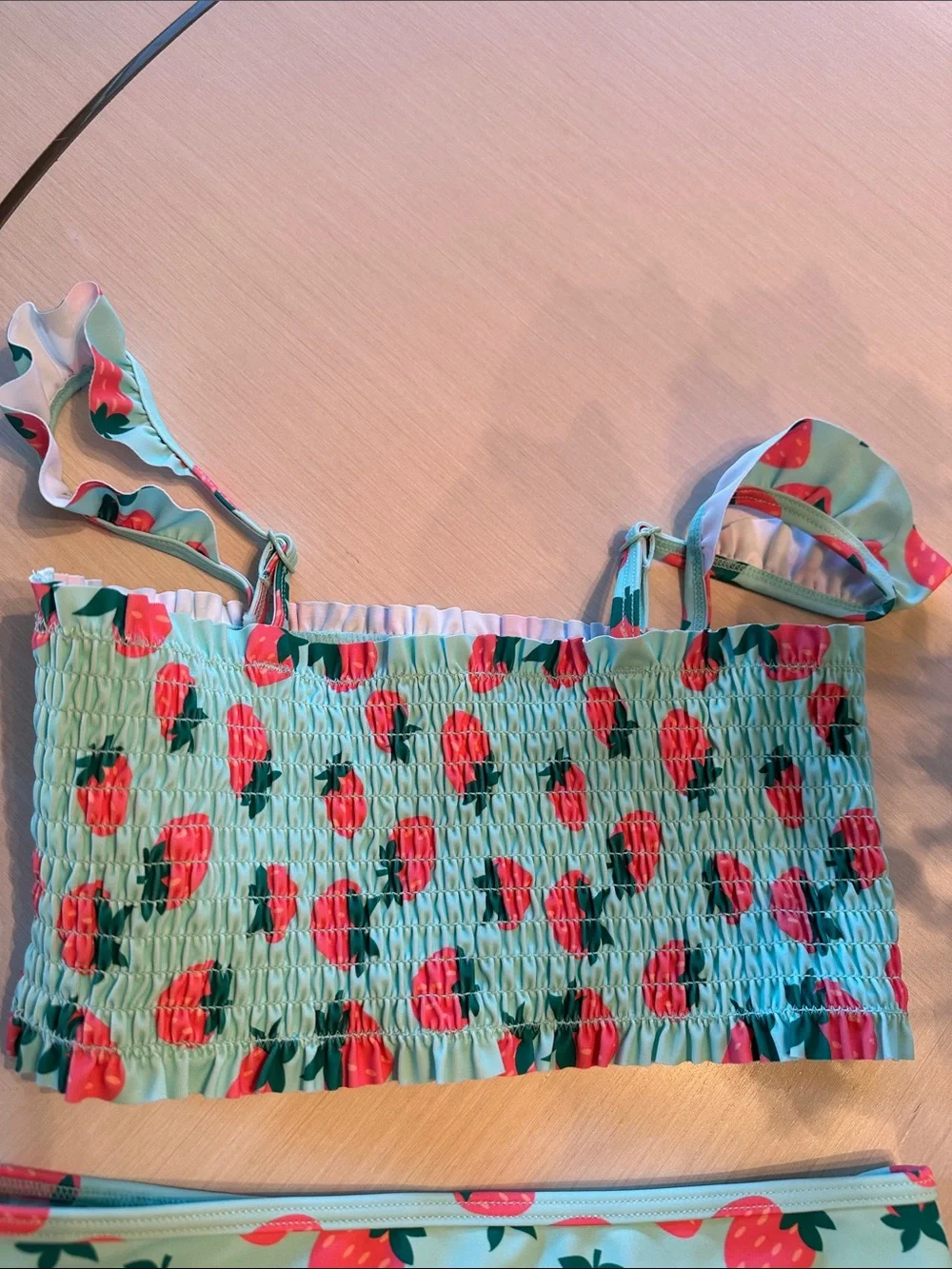 Girls Strawberry Print Ruffle Bikini Set - Mint and Pink NWOT size 7/8